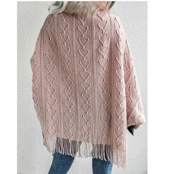 Faux Fur Pink Textured Knit Open Cardigan - Picture 4 of 11